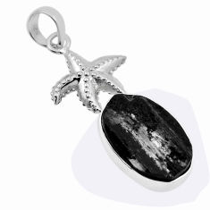925 silver 11.10cts natural black tourmaline rough oval star fish pendant n29262