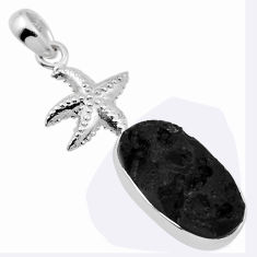 925 silver 13.41cts natural black tourmaline rough oval star fish pendant n29265