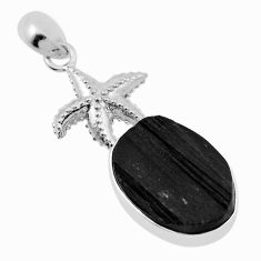 925 silver 12.69cts natural black tourmaline rough oval star fish pendant n29273