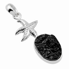 925 silver 10.68cts natural black tourmaline rough oval star fish pendant n29278