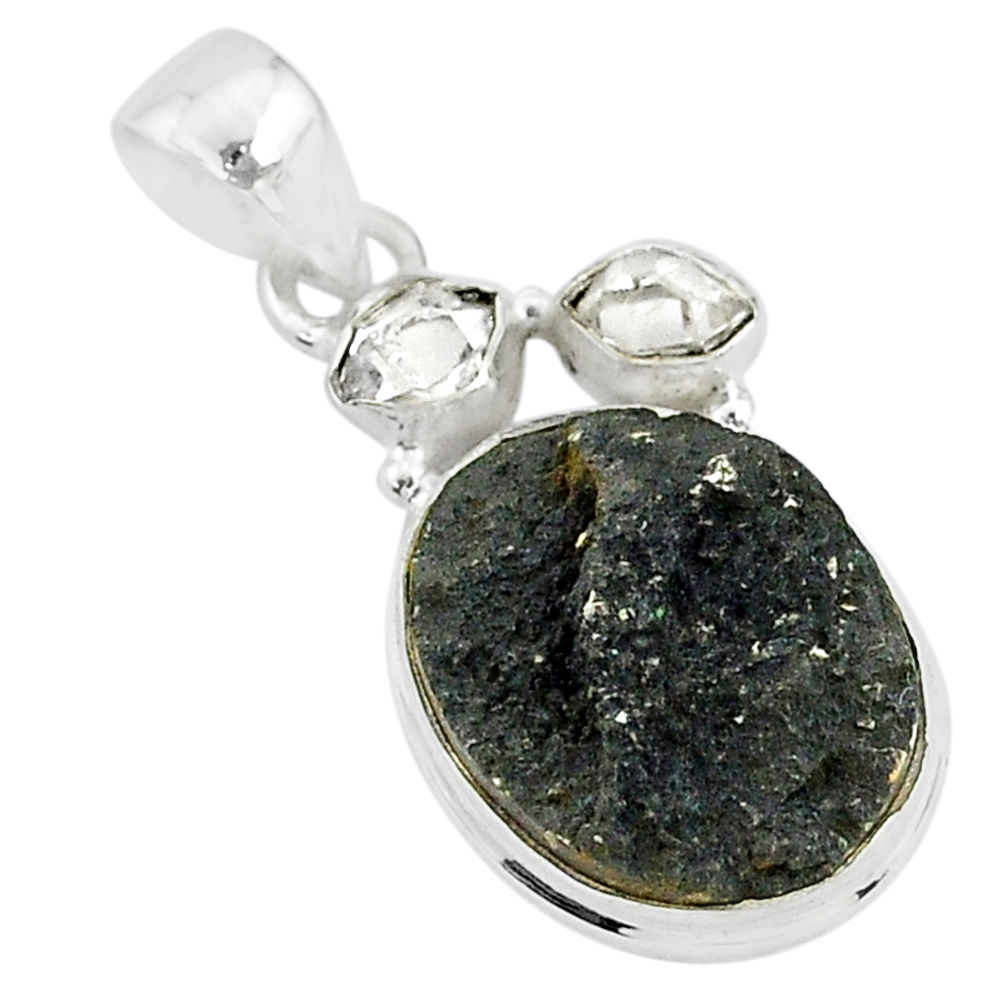 925 silver 12.22cts natural black tourmaline raw pendant jewelry t4140