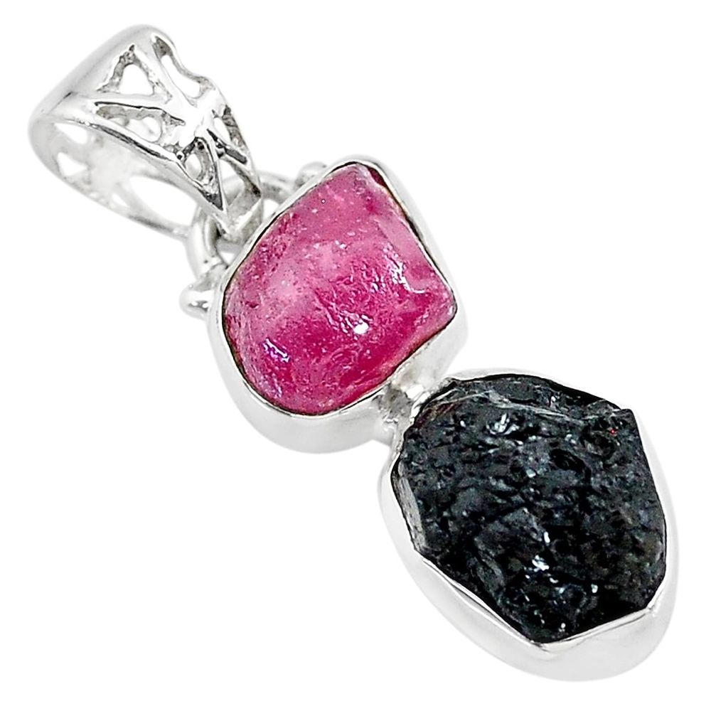 925 silver 9.86cts natural black tourmaline rough ruby pendant t20958