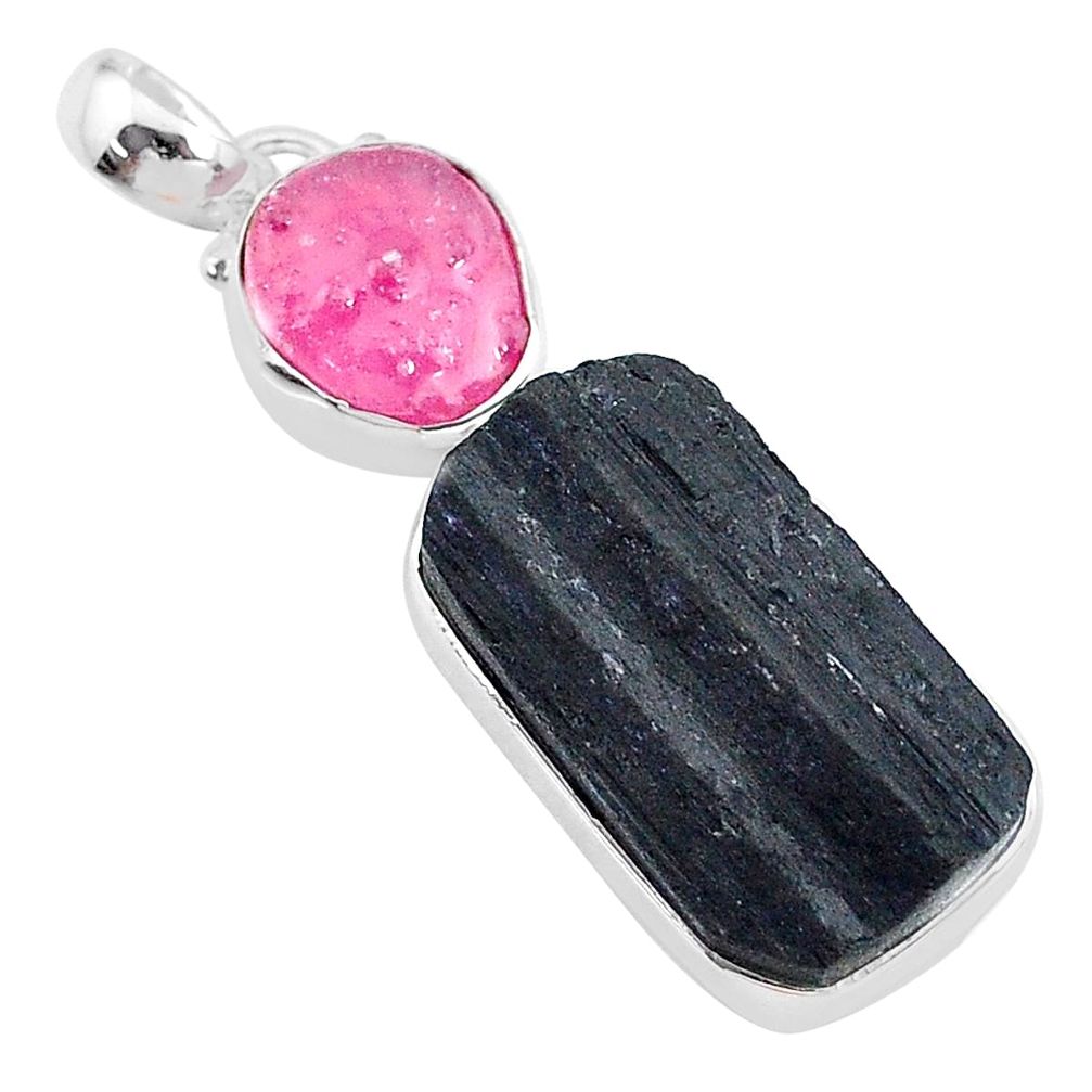 925 silver 19.07cts natural black tourmaline raw ruby rough pendant t9814