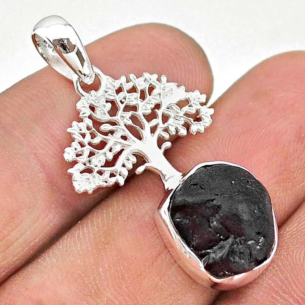 925 silver 5.63cts natural black tourmaline raw tree of life pendant t20846