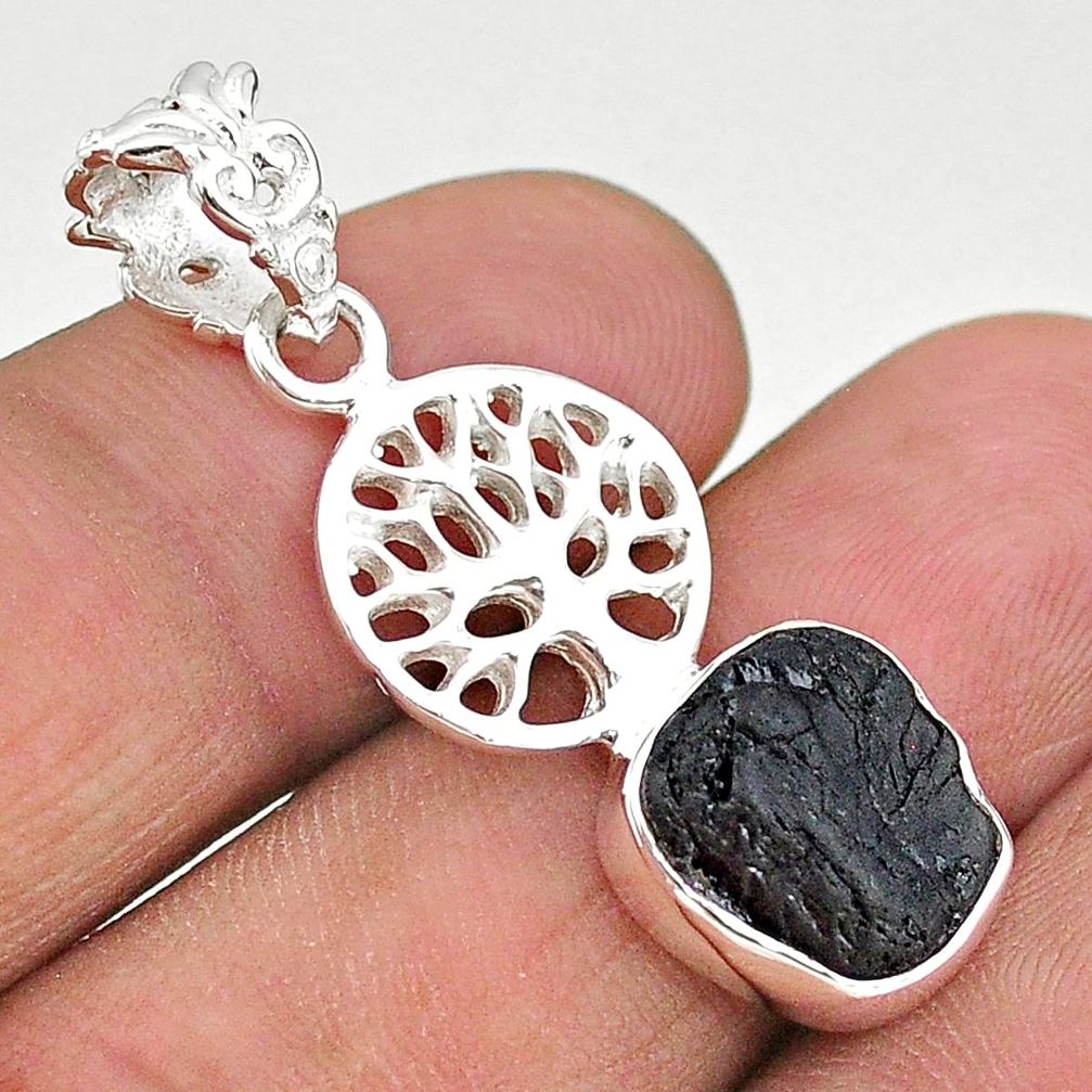 925 silver 4.82cts natural black tourmaline raw tree of life pendant t20883