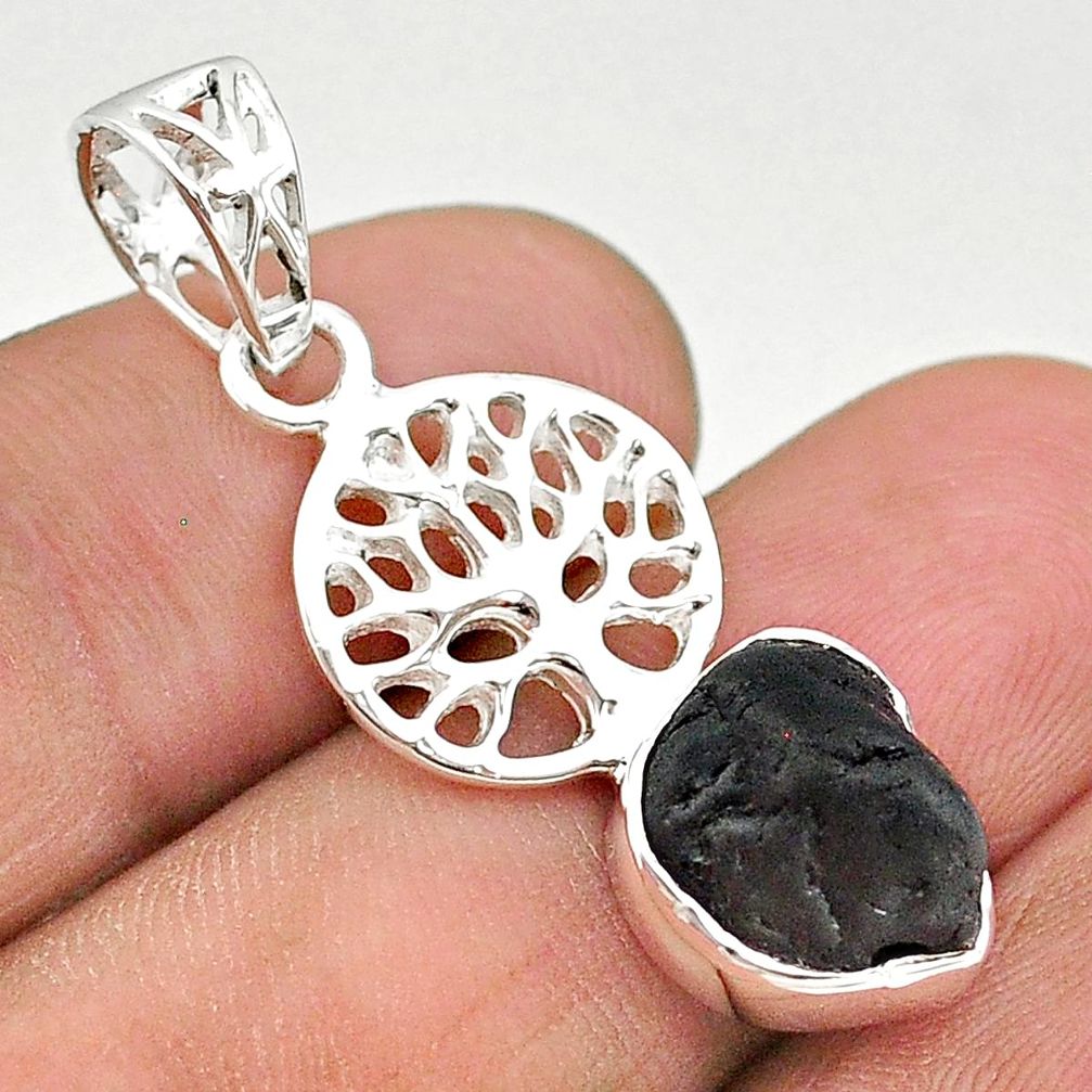 925 silver 4.80cts natural black tourmaline raw tree of life pendant t20886