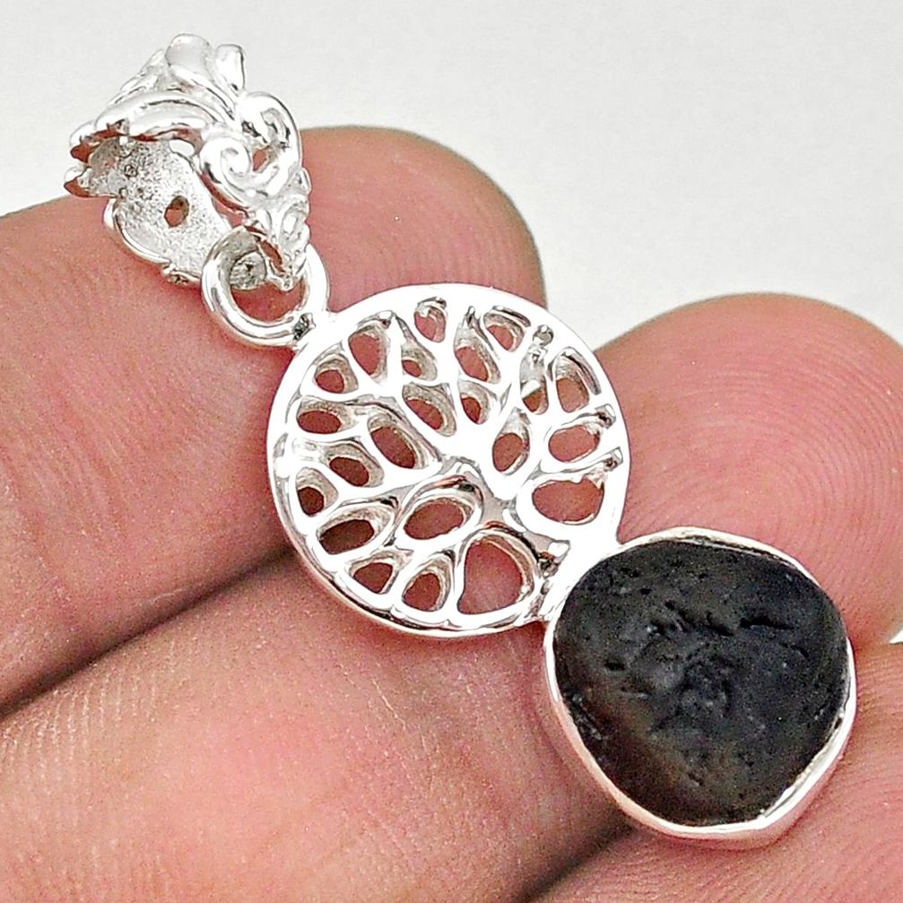 925 silver 5.36cts natural black tourmaline raw tree of life pendant t20898