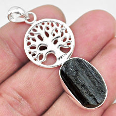 925 silver 8.83cts natural black tourmaline raw tree of life pendant t9859
