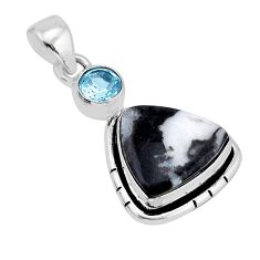 925 silver 8.21cts natural black zebra jasper blue topaz pendant jewelry y67458