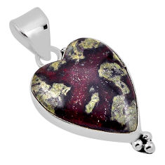 925 silver 15.67cts natural bloodstone african (heliotrope) heart pendant n33969