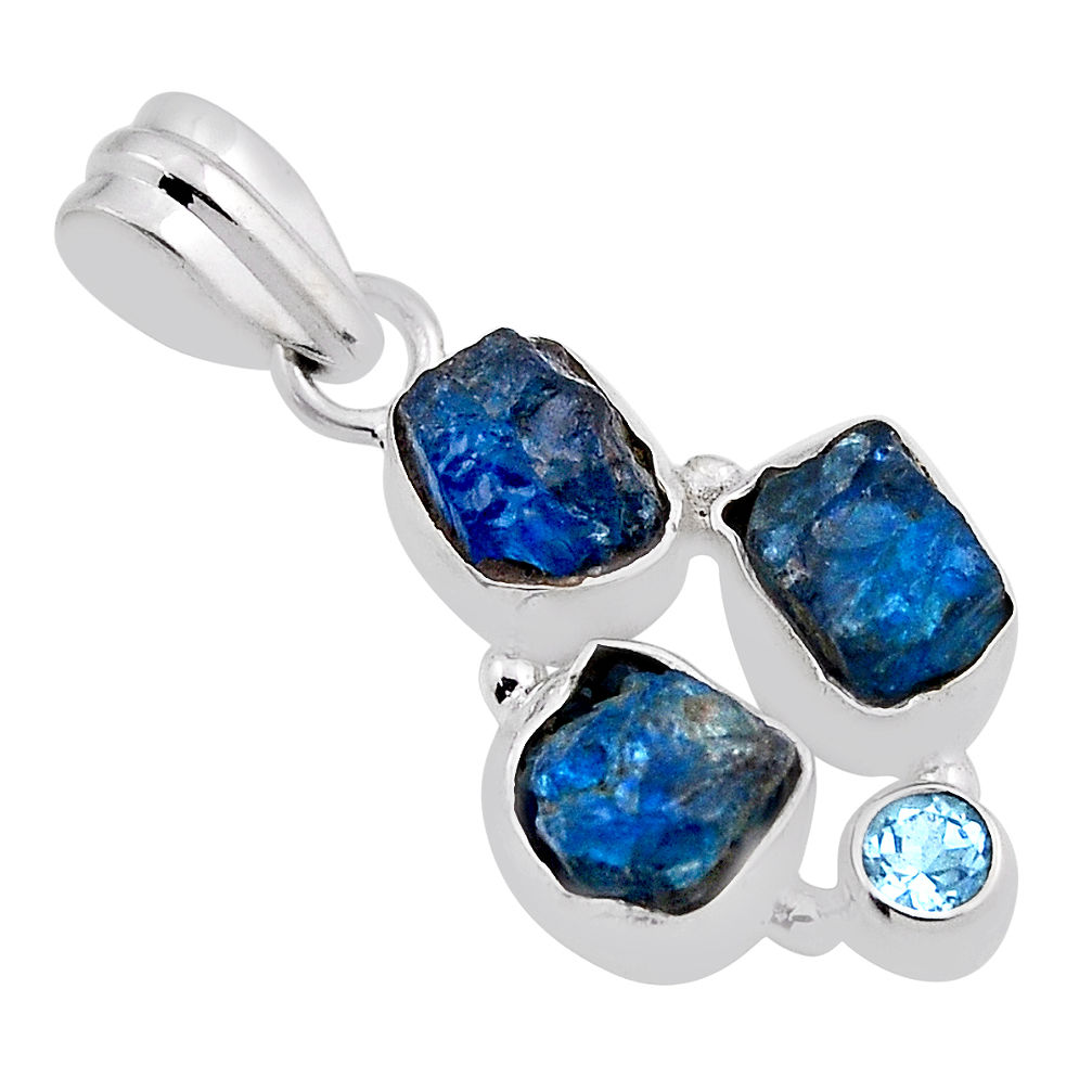 925 silver 8.66cts natural blue apatite rough fancy shape topaz pendant n24542