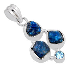 925 silver 8.37cts natural blue apatite rough fancy shape topaz pendant n24544
