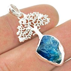 925 silver 6.40cts natural blue apatite rough fancy tree of life pendant u42318