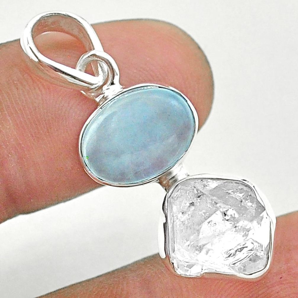 925 silver 9.44cts natural blue aquamarine herkimer diamond fancy pendant t49129