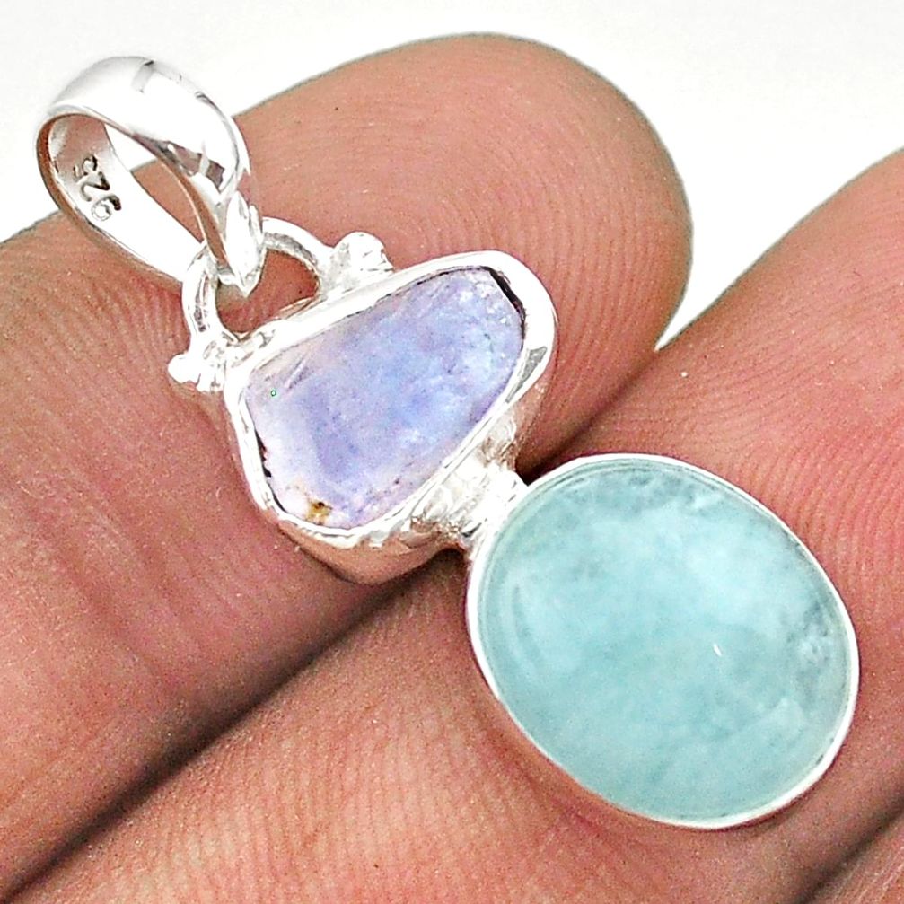 925 silver 8.87cts natural blue aquamarine moonstone slice rough pendant t69855