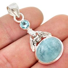 925 silver 12.52cts natural blue aquamarine oval topaz honey bee pendant d48339