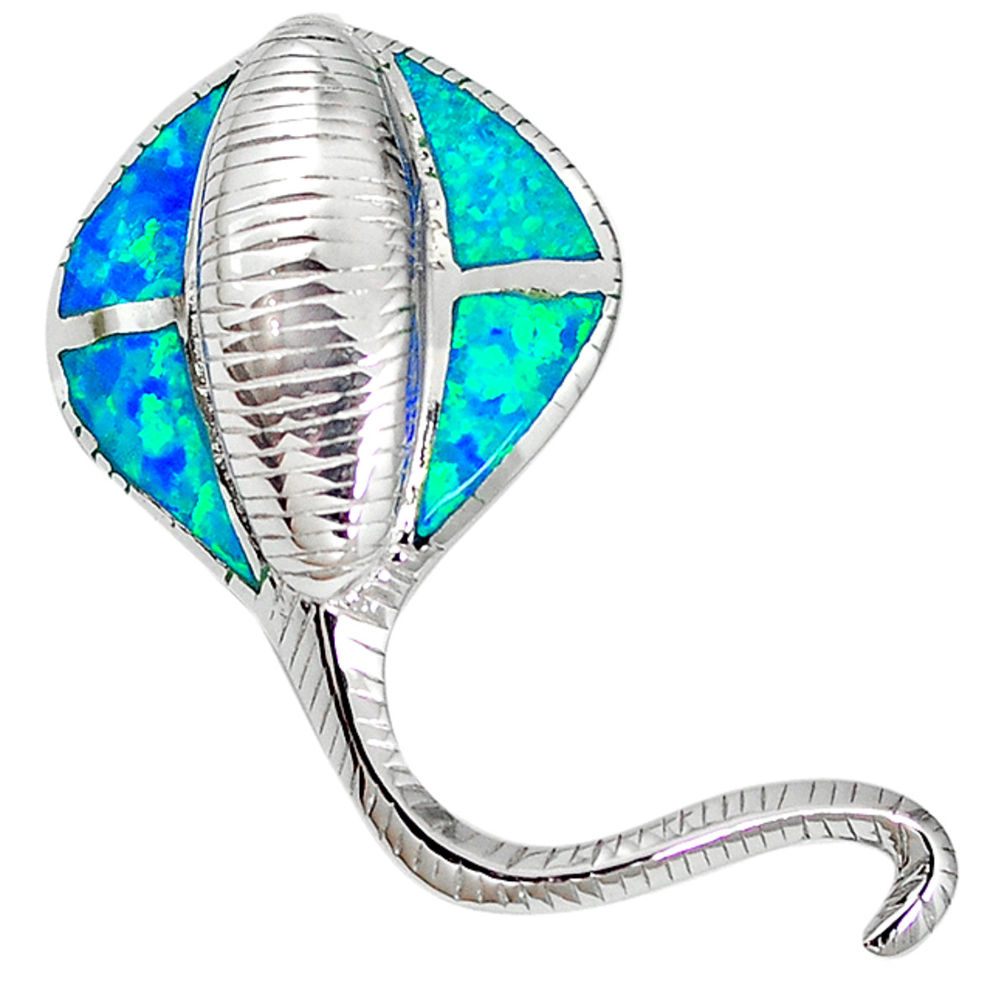 LAB 925 silver natural blue australian opal (lab) fish pendant jewelry a61378 c15266