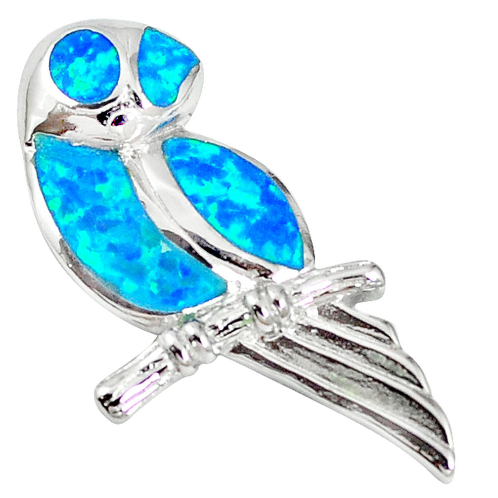 LAB 925 silver natural blue australian opal (lab) owl pendant jewelry a61260 c15248