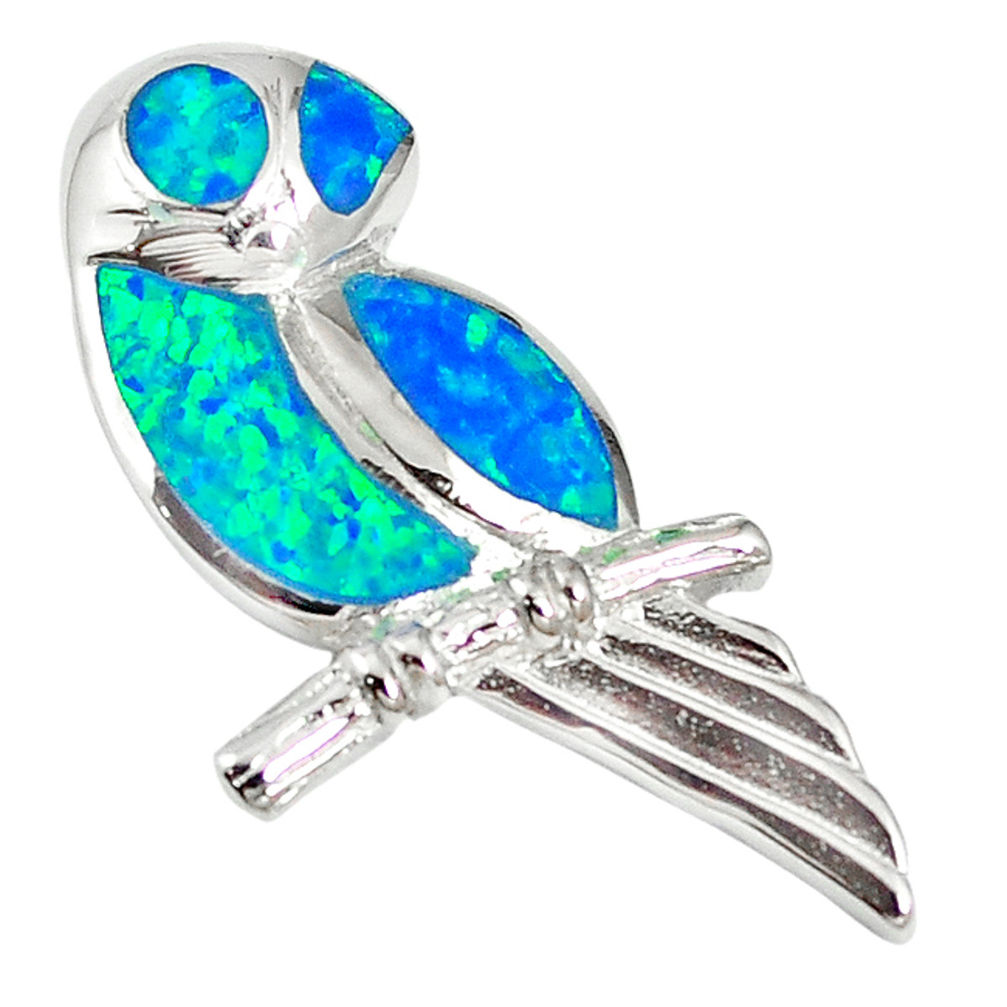 925 silver natural blue australian opal (lab) owl pendant jewelry c22716