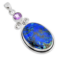 925 silver 16.94cts natural blue azurite in chrysocolla amethyst pendant y64403