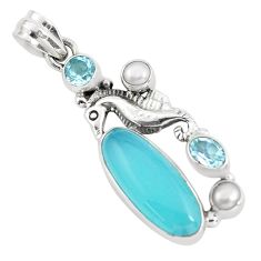 Clearance Sale- 925 silver 12.34cts natural blue chalcedony topaz seahorse pendant p58887