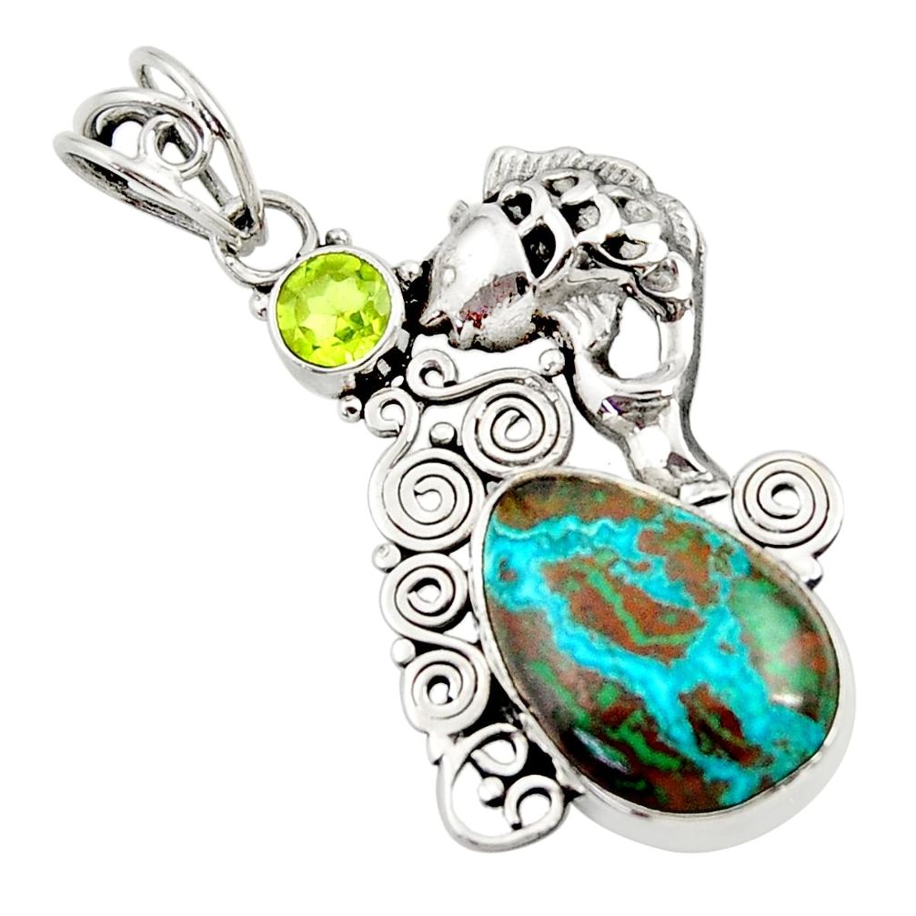 cts natural blue chrysocolla green peridot fish pendant d45404