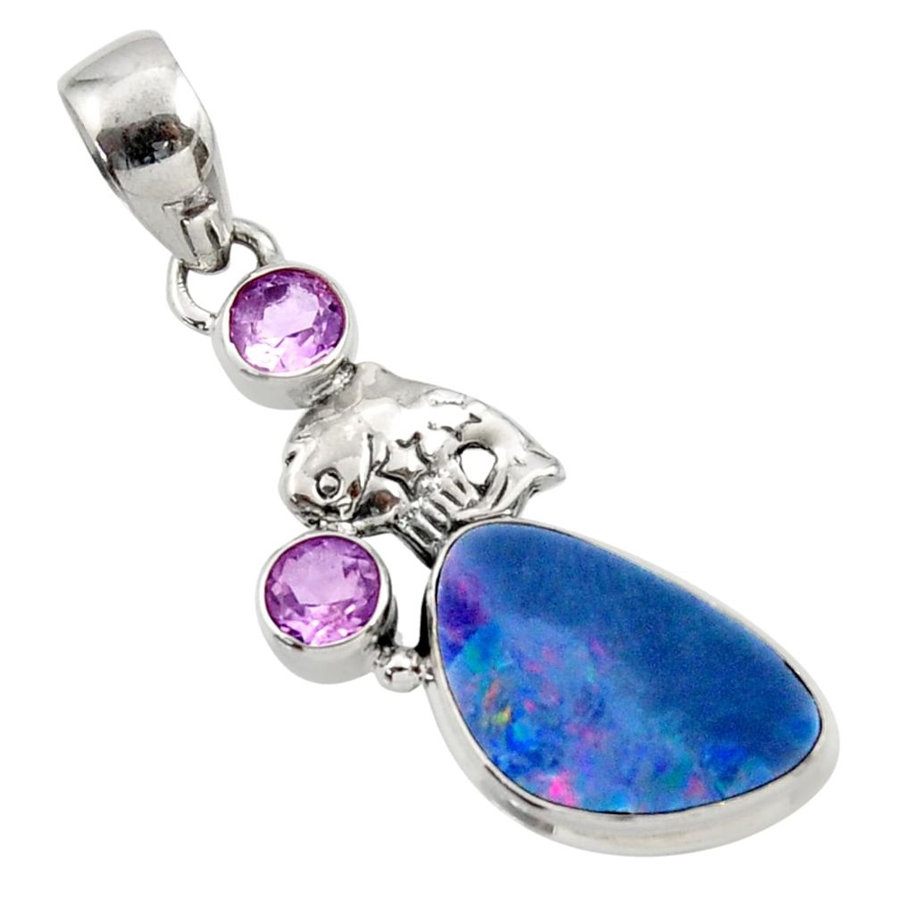 cts natural blue doublet opal australian amethyst pendant d45838