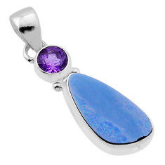 925 silver 6.09cts natural blue doublet opal australian amethyst pendant n51563