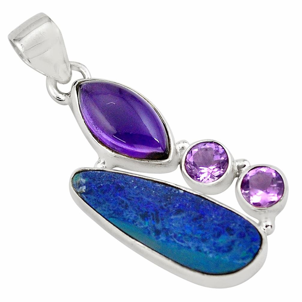 cts natural blue doublet opal australian amethyst pendant p79673