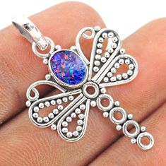925 silver 1.53cts natural blue doublet opal australian dragonfly pendant t76963