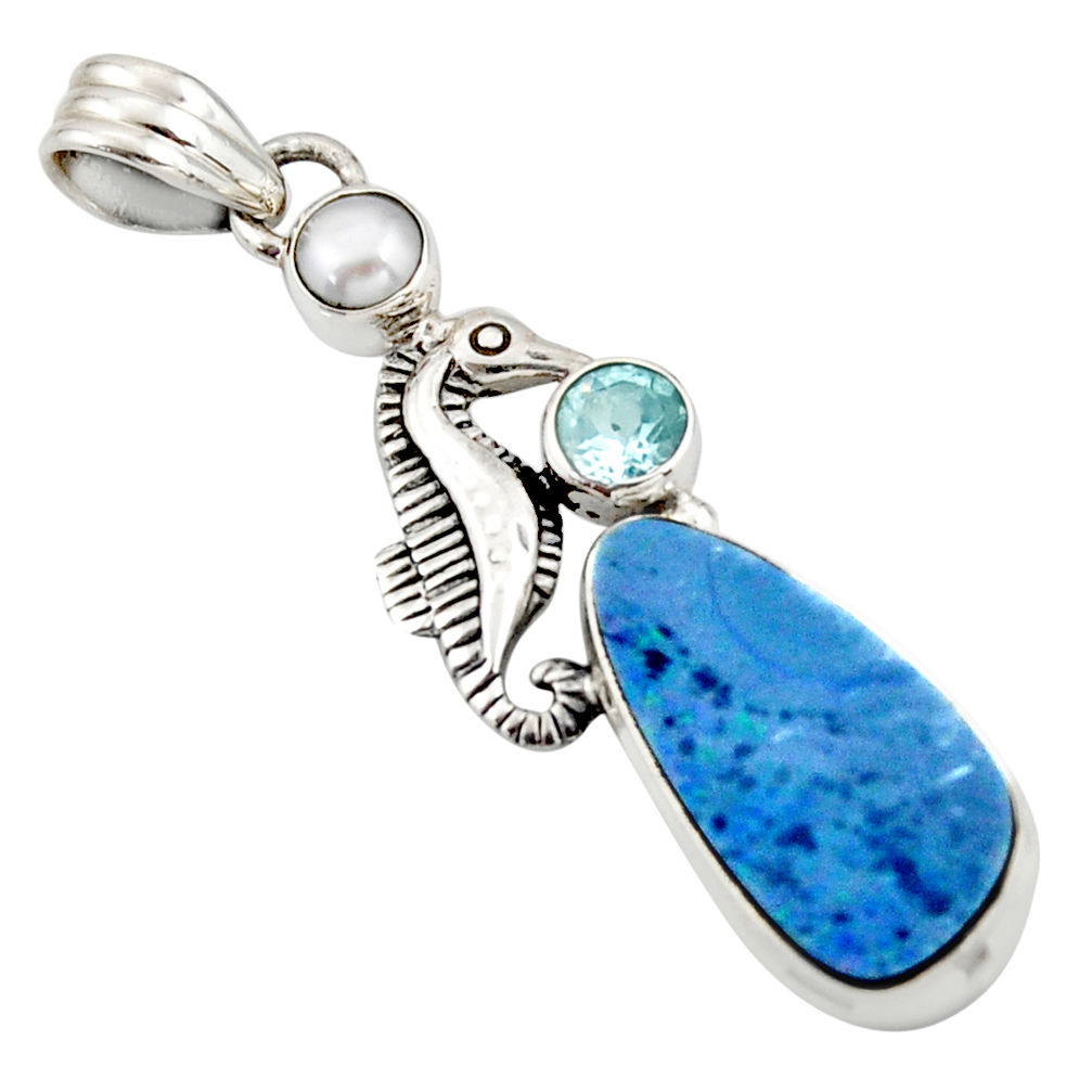 925 silver 10.02cts natural blue doublet opal australian seahorse pendant d45863