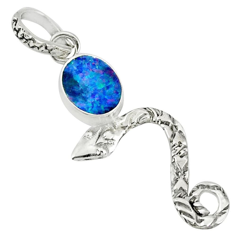 925 silver 3.14cts natural blue doublet opal australian snake pendant r78413