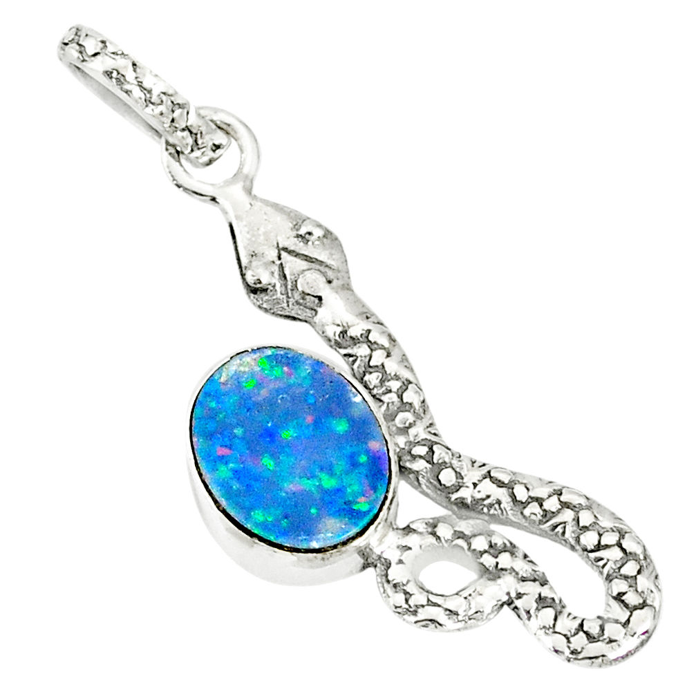 925 silver 2.56cts natural blue doublet opal australian snake pendant r78477