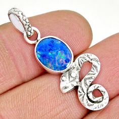 925 silver 2.38cts natural blue doublet opal australian snake pendant y7034