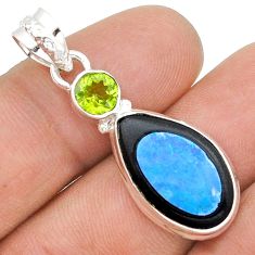 925 silver 10.05cts natural blue doublet opal in onyx peridot pendant u86553