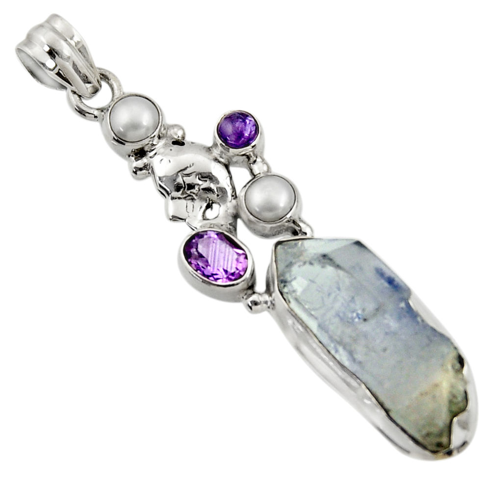 925 silver 23.07cts natural blue dumortierite amethyst pearl pendant d43455