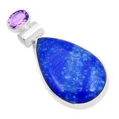 925 silver 18.43cts natural blue dumortierite pear shape amethyst pendant y5918