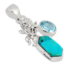 925 silver 5.54cts natural blue kingman turquoise topaz angel pendant y55753