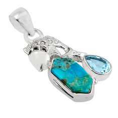 925 silver 6.36cts natural blue kingman turquoise topaz fish pendant y55680