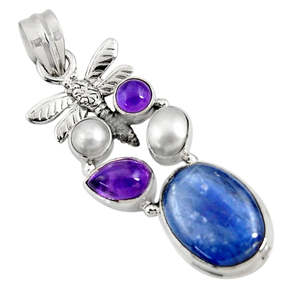 925 silver 14.61cts natural blue kyanite amethyst dragonfly pendant d42668