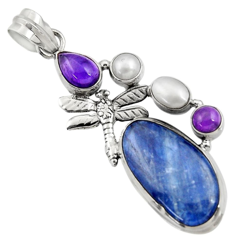 cts natural blue kyanite amethyst pearl dragonfly pendant d43835