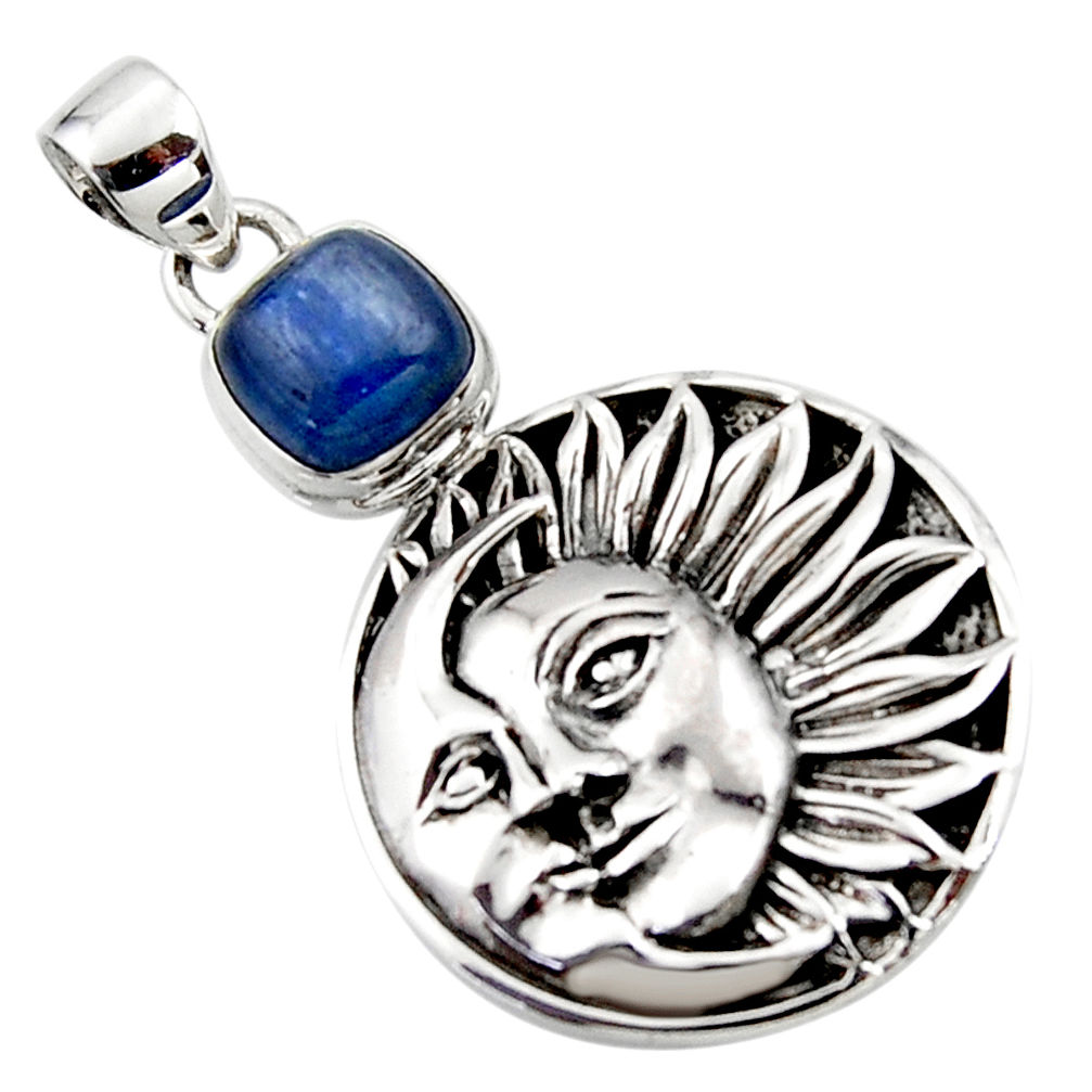 925 silver 3.05cts natural blue kyanite cushion moon face pendant jewelry r52816
