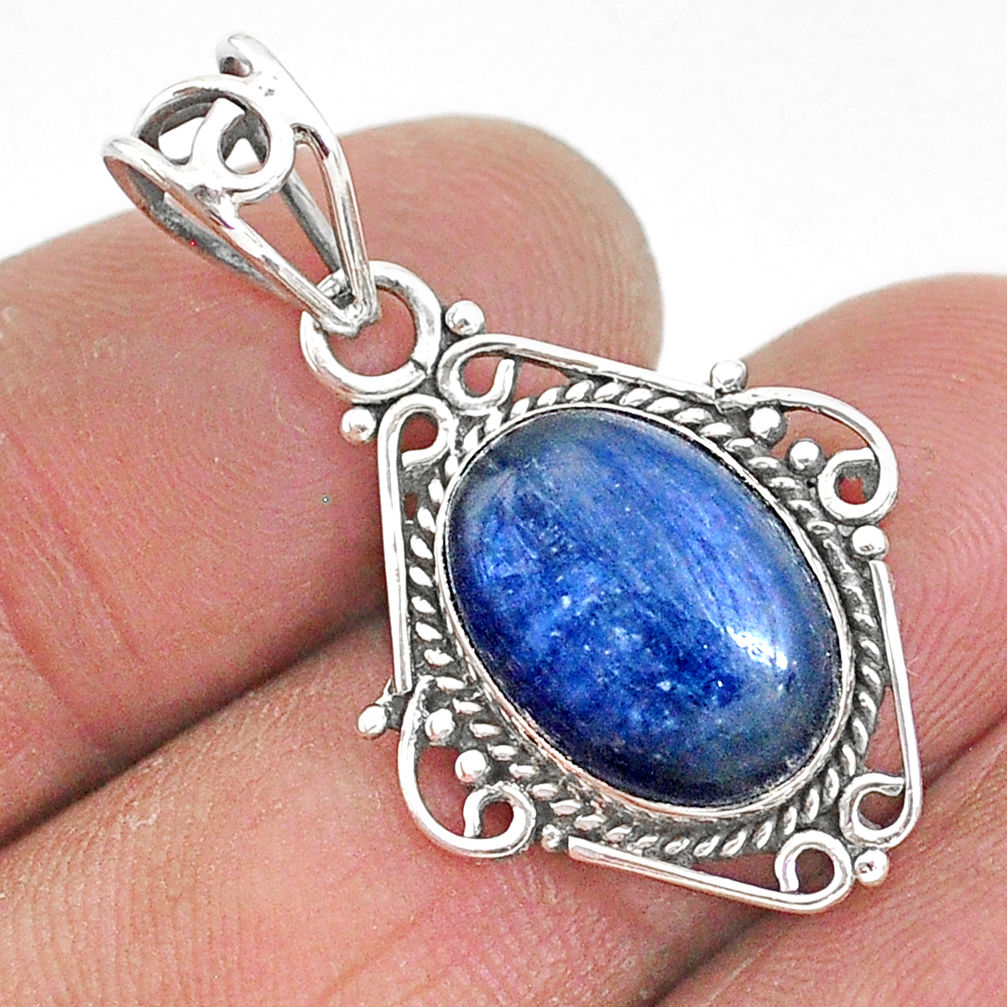 925 silver 6.22cts natural blue kyanite oval shape handmade pendant t2347