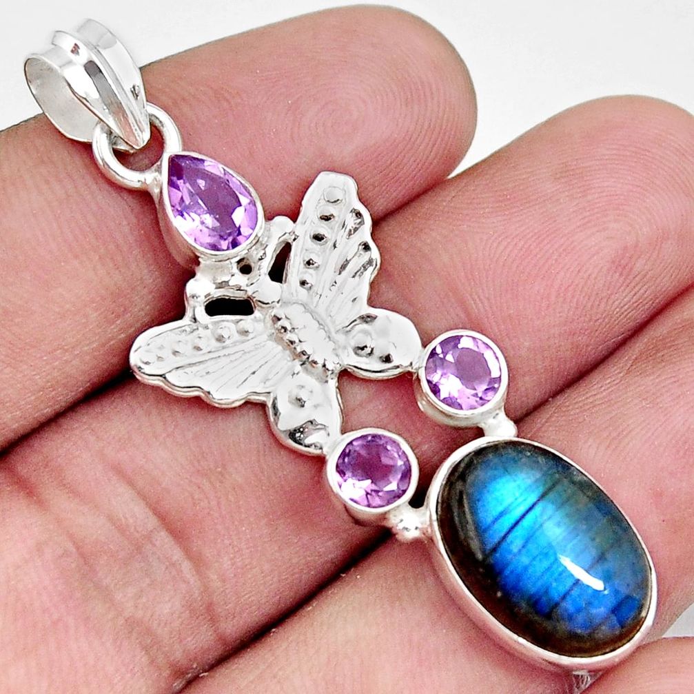 ts natural blue labradorite amethyst butterfly pendant d42479