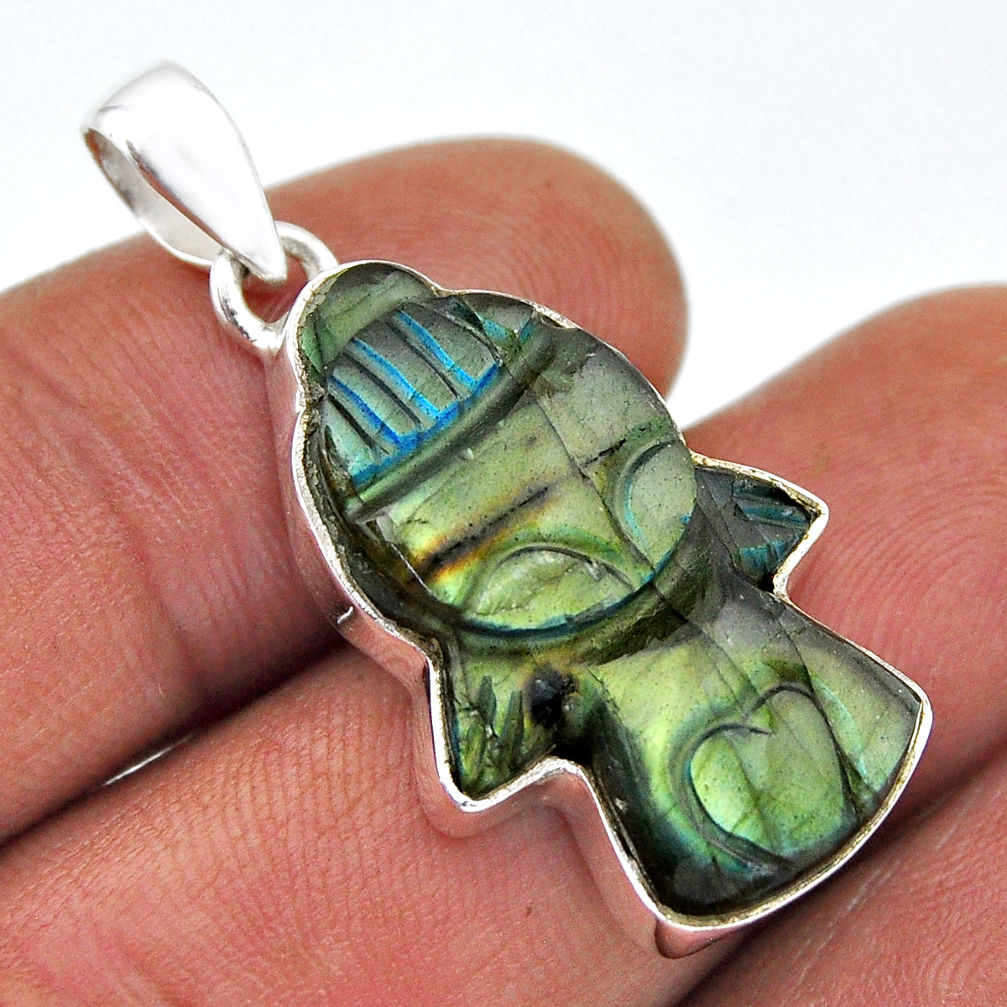 925 silver 17.02cts natural blue labradorite carving angel fancy pendant n45293
