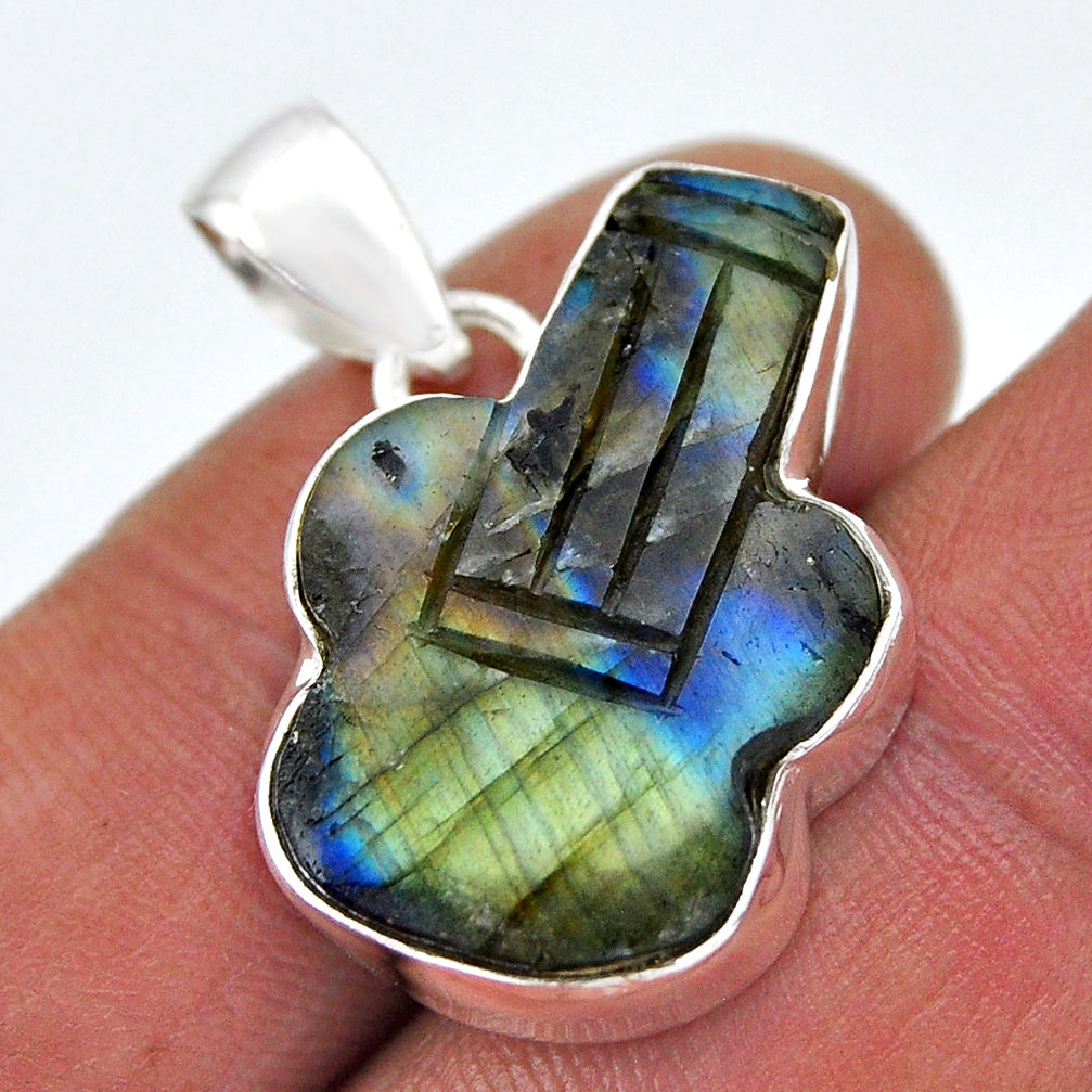 925 silver 16.49cts natural blue labradorite carving guitar fancy pendant n45288
