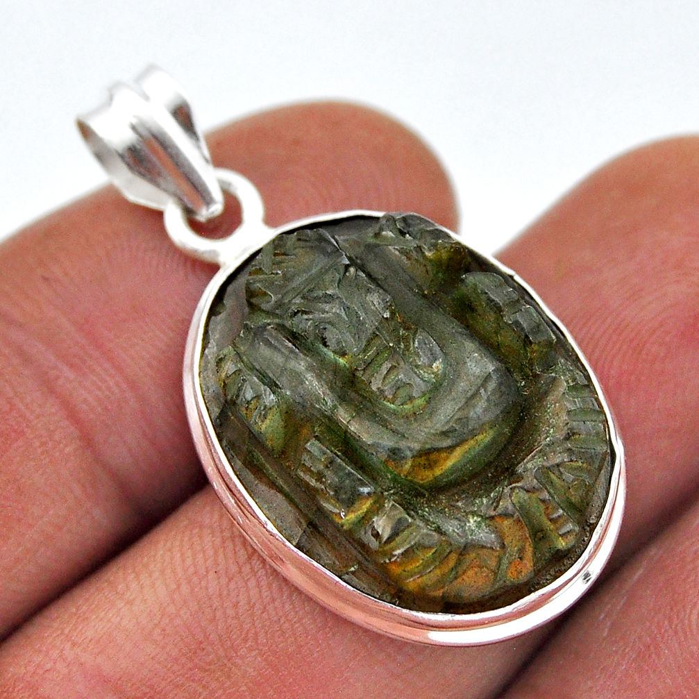 925 silver 15.48cts natural blue labradorite carving lord ganesha pendant n45297