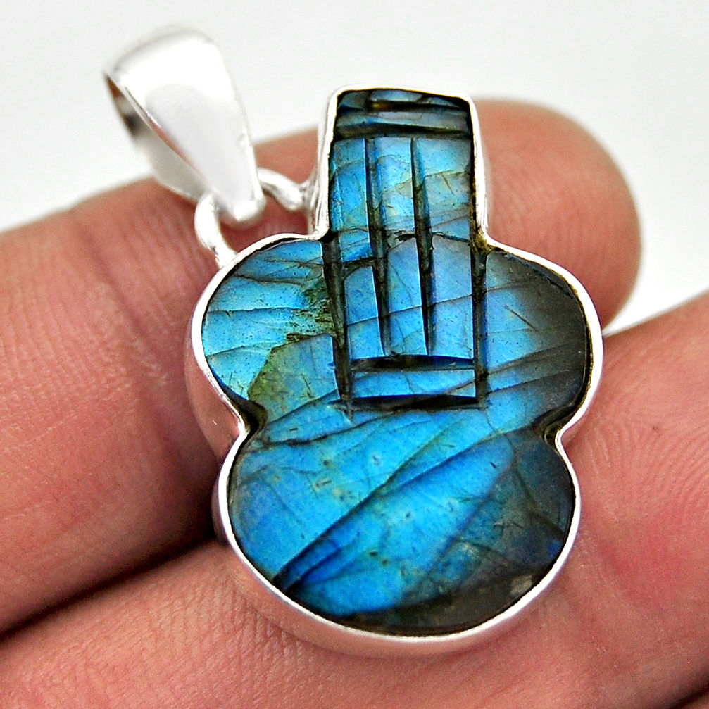 925 silver 15.55cts natural blue labradorite fancy guitar pendant jewelry n25119