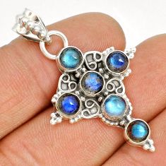 925 silver 5.60cts natural blue labradorite round holy cross pendant u93834