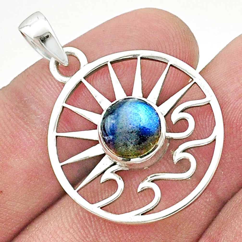 925 silver 3.18cts natural blue labradorite sun and wave charm pendant u37155